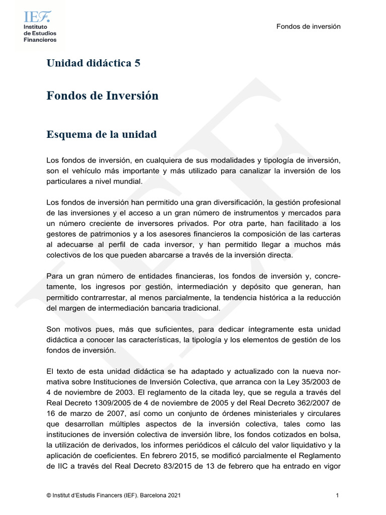U5 Fondos de Inversión | PDF | Fondo de inversión | Fondo de inversion