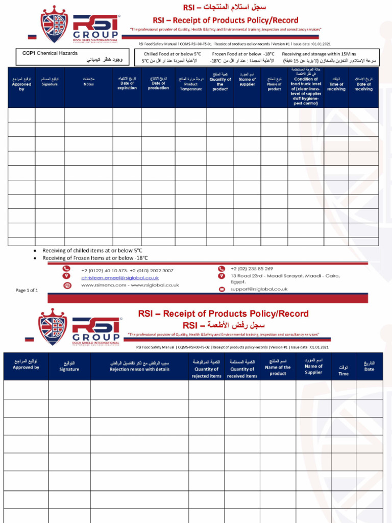 RSI Updated Food Safety and HACCP Forms | PDF