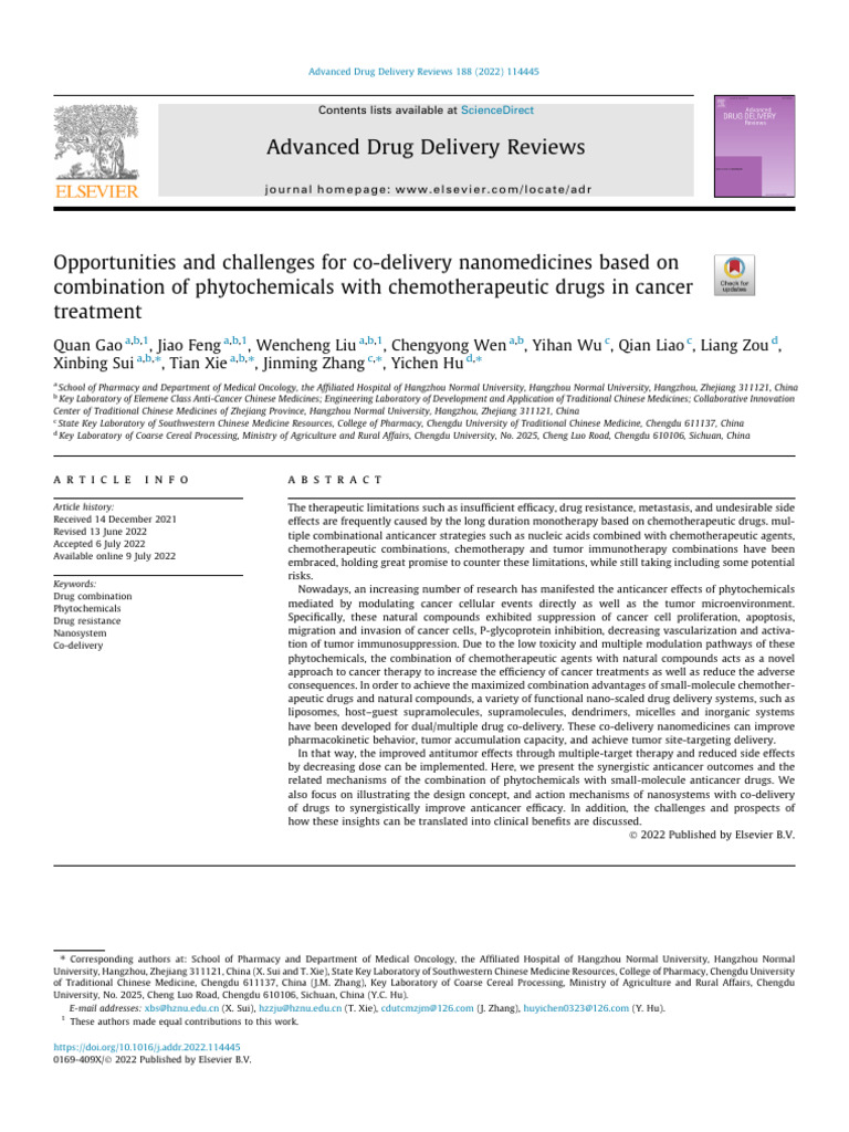 Opportunities and Challenges for Co-Delivery Nanomedicines Based On ...