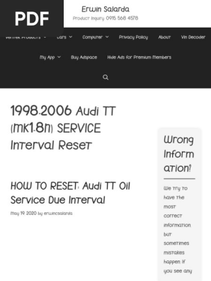 Audi TT 8N Service Reset Guide | PDF | Automotive Industry | Toyota