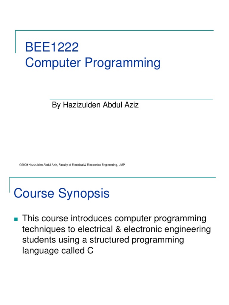 BEE1222 20slides 200910 2 | PDF | Pointer (Computer Programming ...