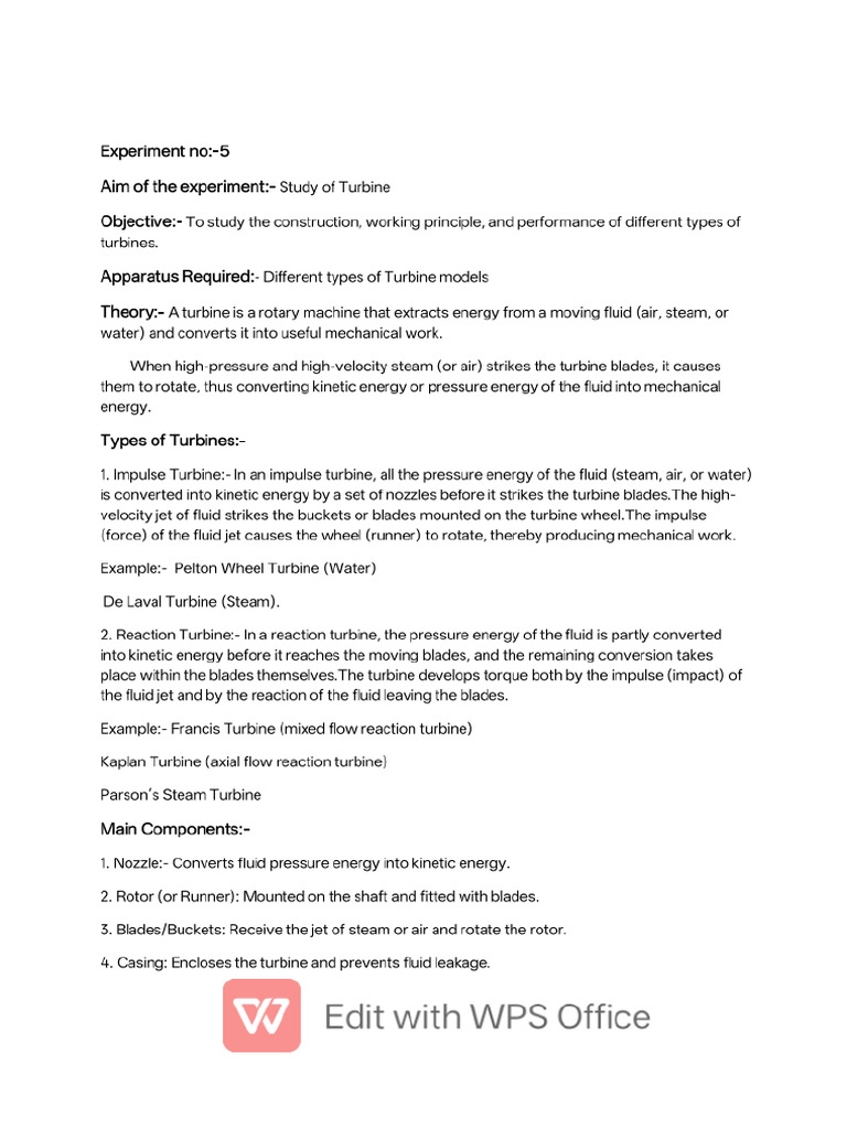 Experiment No - 5 Turbines | PDF