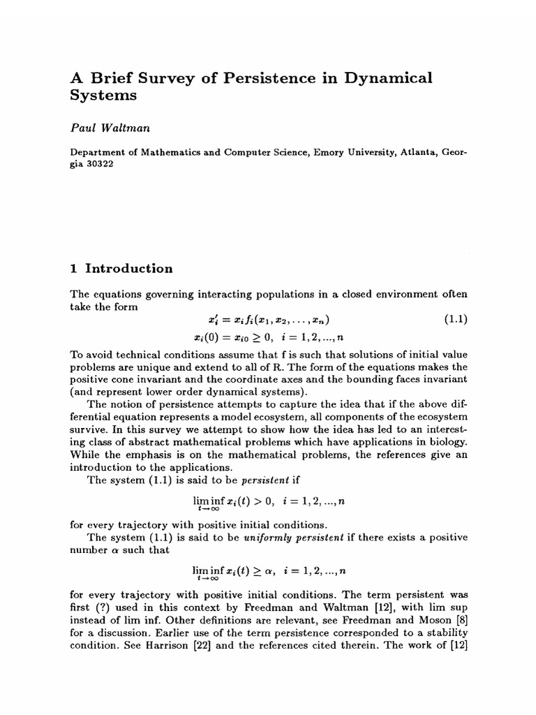Persistence in Dynamical Systems Survey | PDF | Mathematical Physics ...