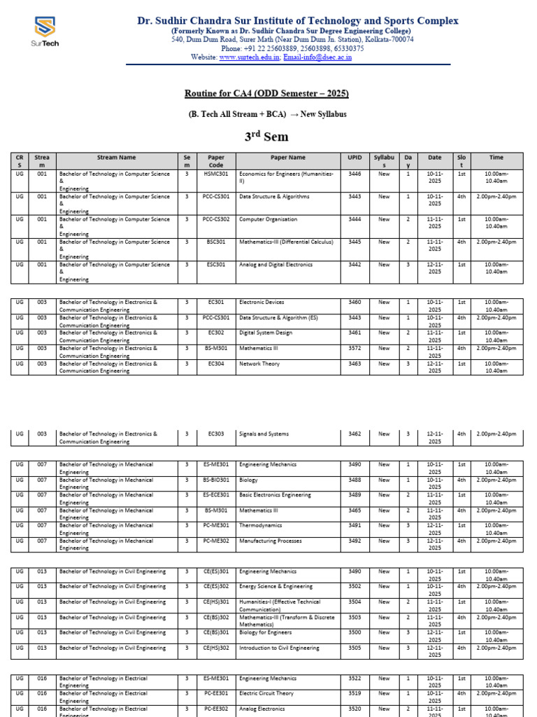 CA4 Routine for B.Tech & BCA 2025 | PDF | Engineering | Computer Science