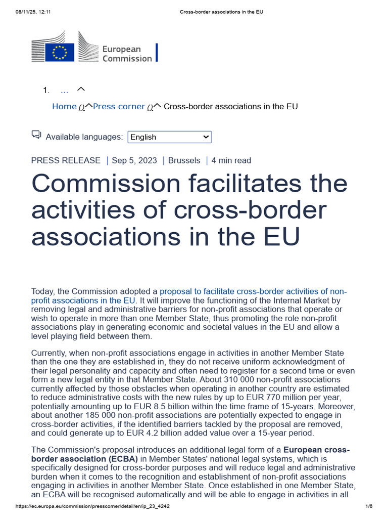 Cross-Border Associations in The EU | PDF | Social Economy | Nonprofit ...