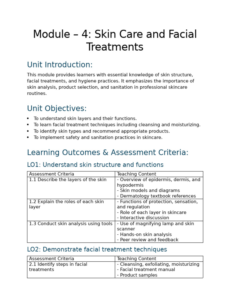 Skin Care & Facial Treatment Module | PDF | Skin Care | Skin