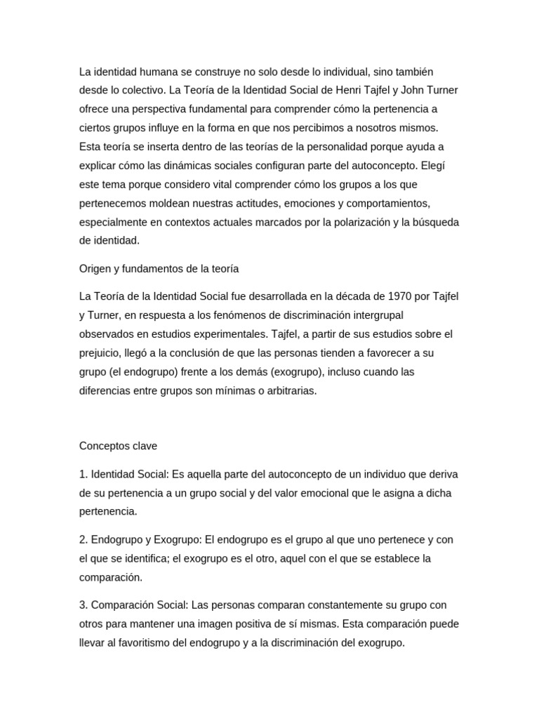Teoría de la Identidad Social y Autoconcepto | PDF | Psicología Social ...