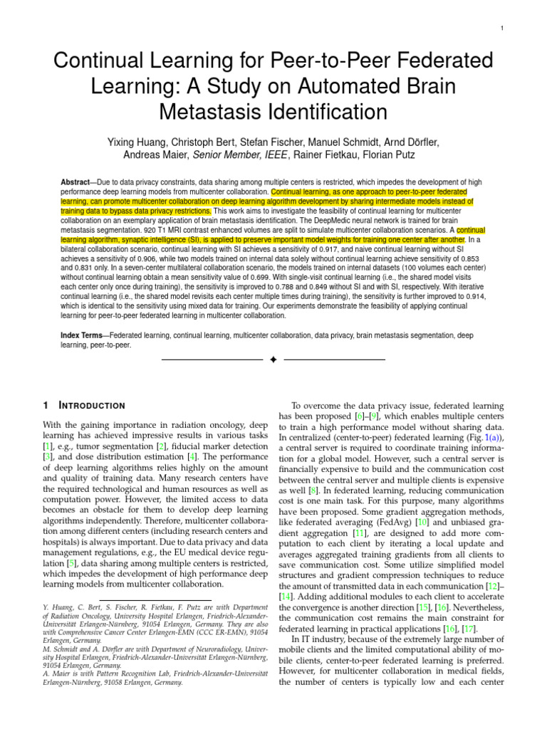 Continual Learning For Peer - To - Peer Federated | PDF | Deep Learning