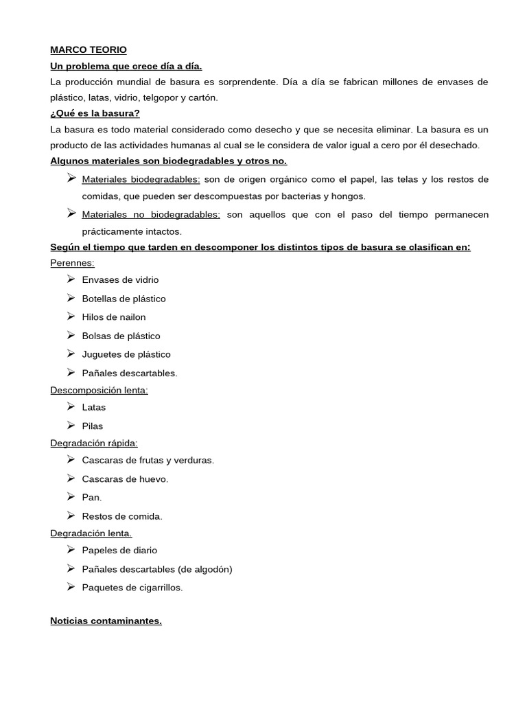 Clasificación y reciclaje de basura | PDF | Residuos | El plastico