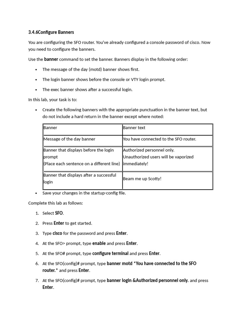 Configure Router Banners in SFO | PDF