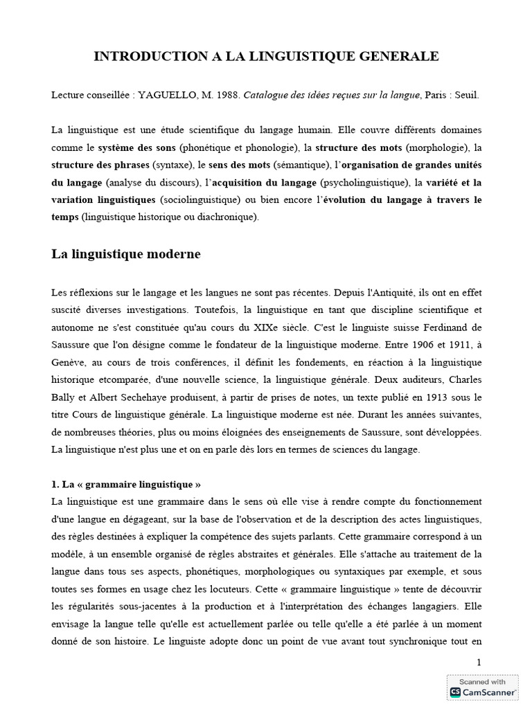Introduction à la linguistique générale | PDF | Phonologie | Linguistique