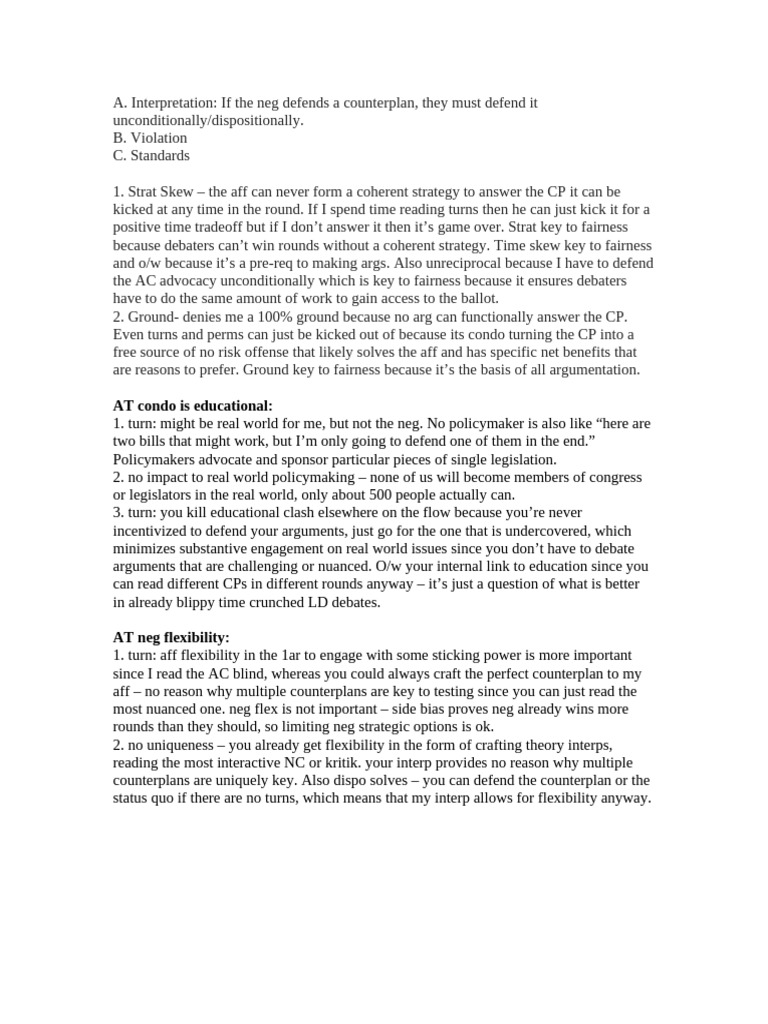 Counterplan Defense in Debate Strategy | PDF | Decision Making
