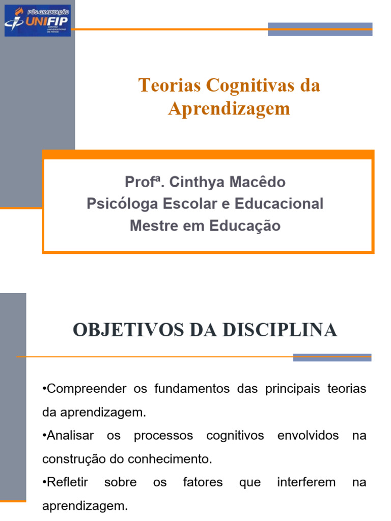 Teorias Cognitivas da Aprendizagem | PDF | Aprendizado | Psicologia