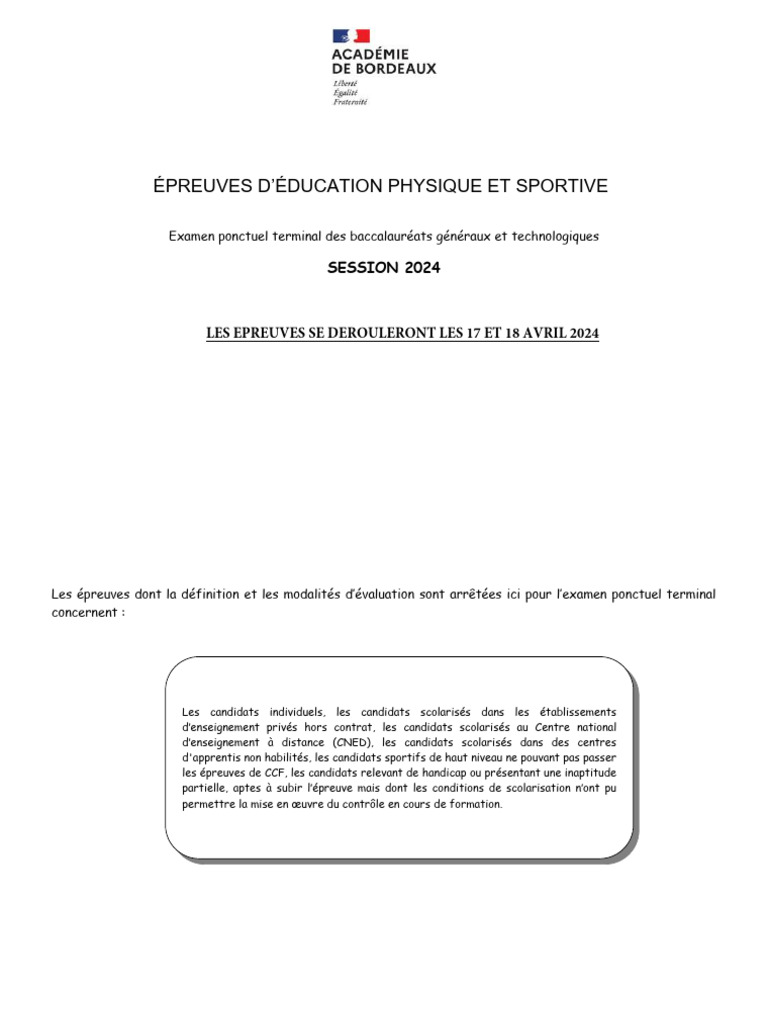 Épreuves EPS Baccalauréat 2024 | PDF