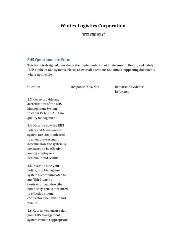 EHS Compliance Evaluation Form | PDF | Risk | Occupational Safety And ...