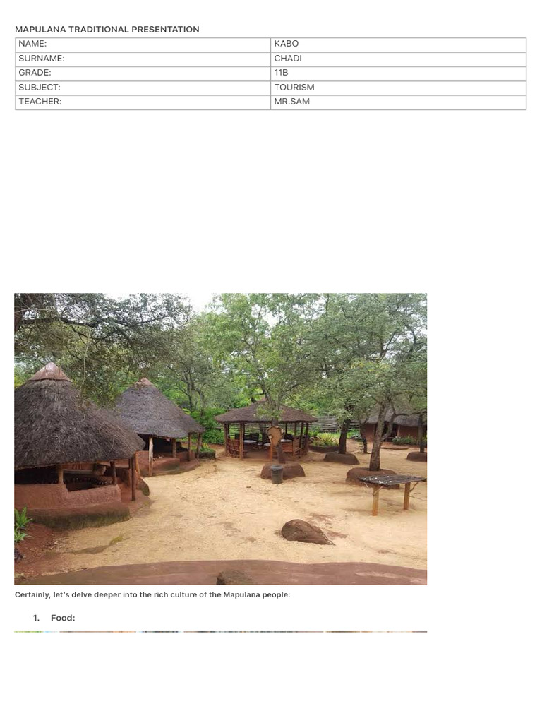 Mapulana Culture: Food and Attire Insights | PDF | Clothing | Cuisine