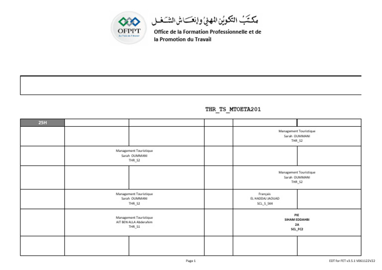 Emploi du temps 1er Semestre 2025/2026 | PDF