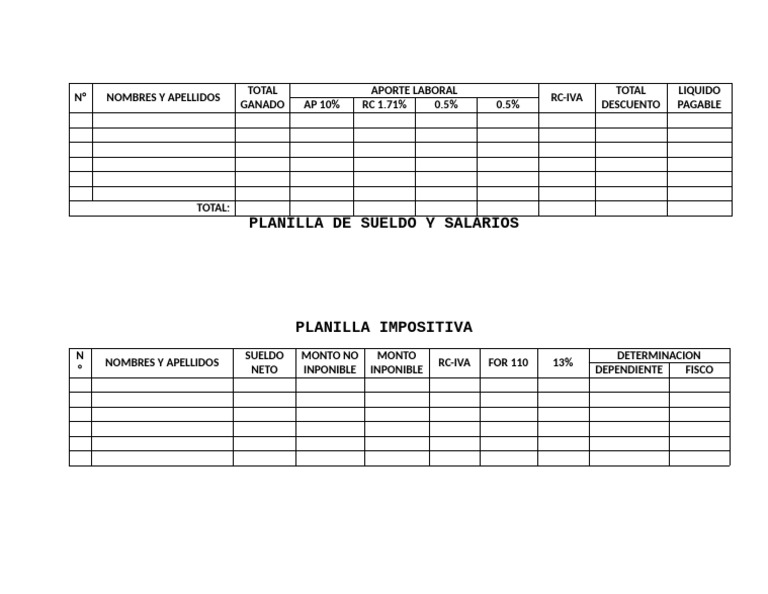 Planilla Sueldos y Salarios | PDF