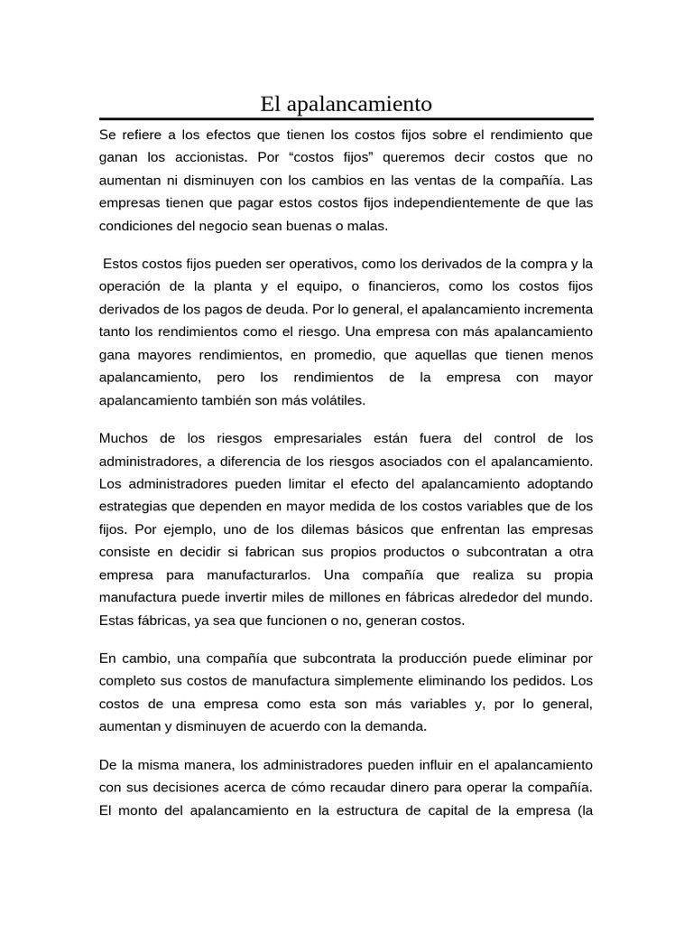 Efectos del Apalancamiento en Empresas | PDF | Apalancamiento (Finanzas ...