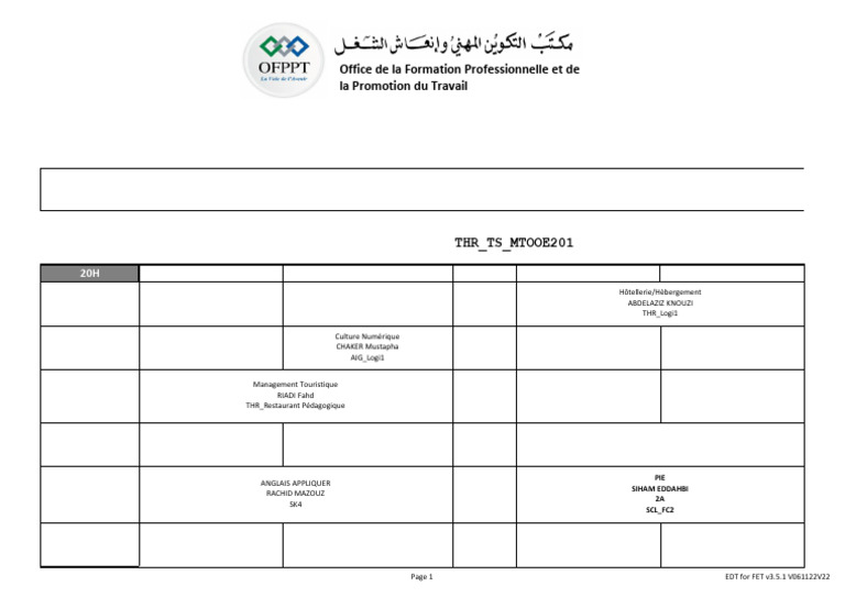 Emploi du temps 1er semestre 2025/2026 | PDF