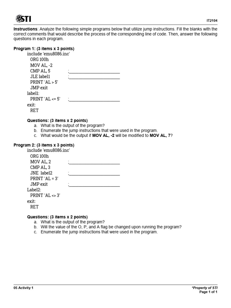 CAO PF 05 Activity 1 | PDF