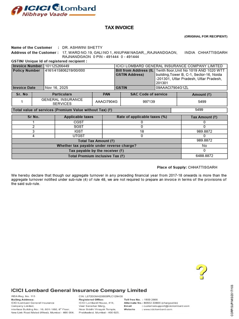 Tax Invoice for General Insurance Services | PDF | Government | Public ...