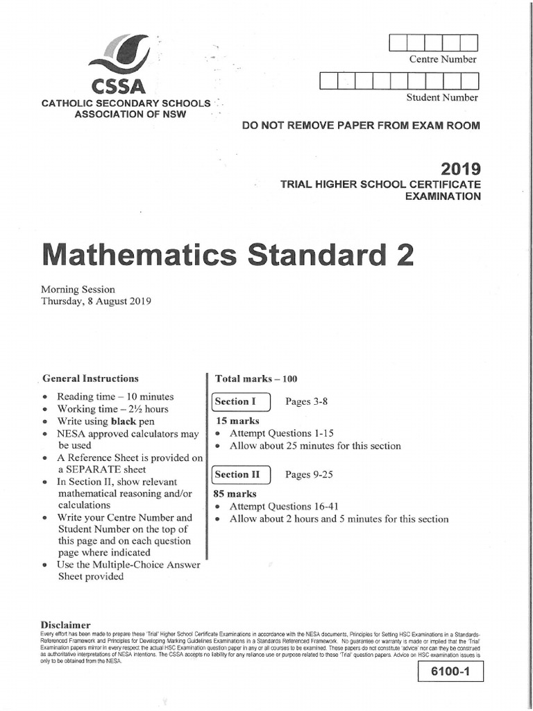 2019 12MST2 Task 4 - Trial HSC - Blank Exam | PDF
