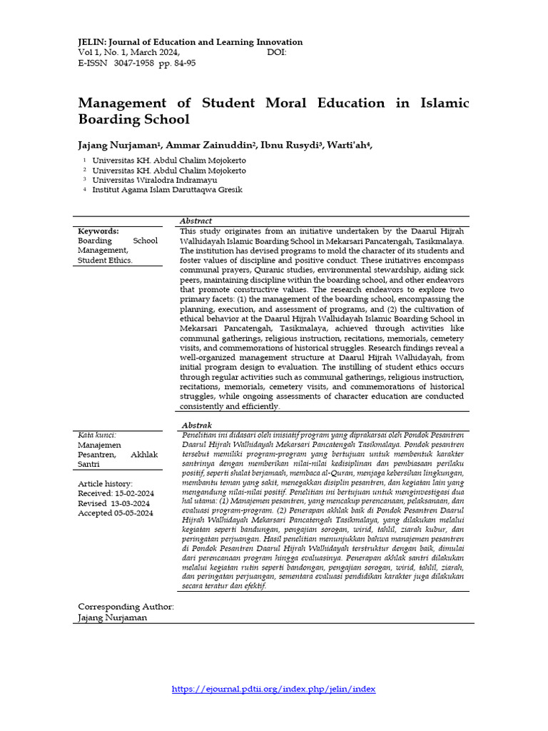 Management of Student Moral Education in Islamic B | PDF | Qualitative ...