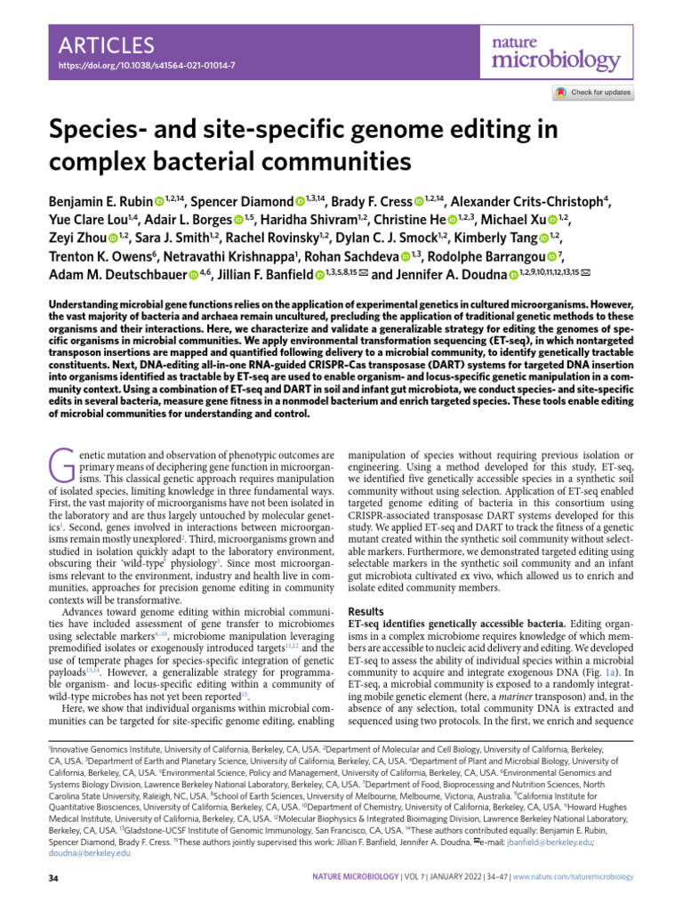 Genome Editing in Microbial Communities | PDF | Microorganism | Microbiota