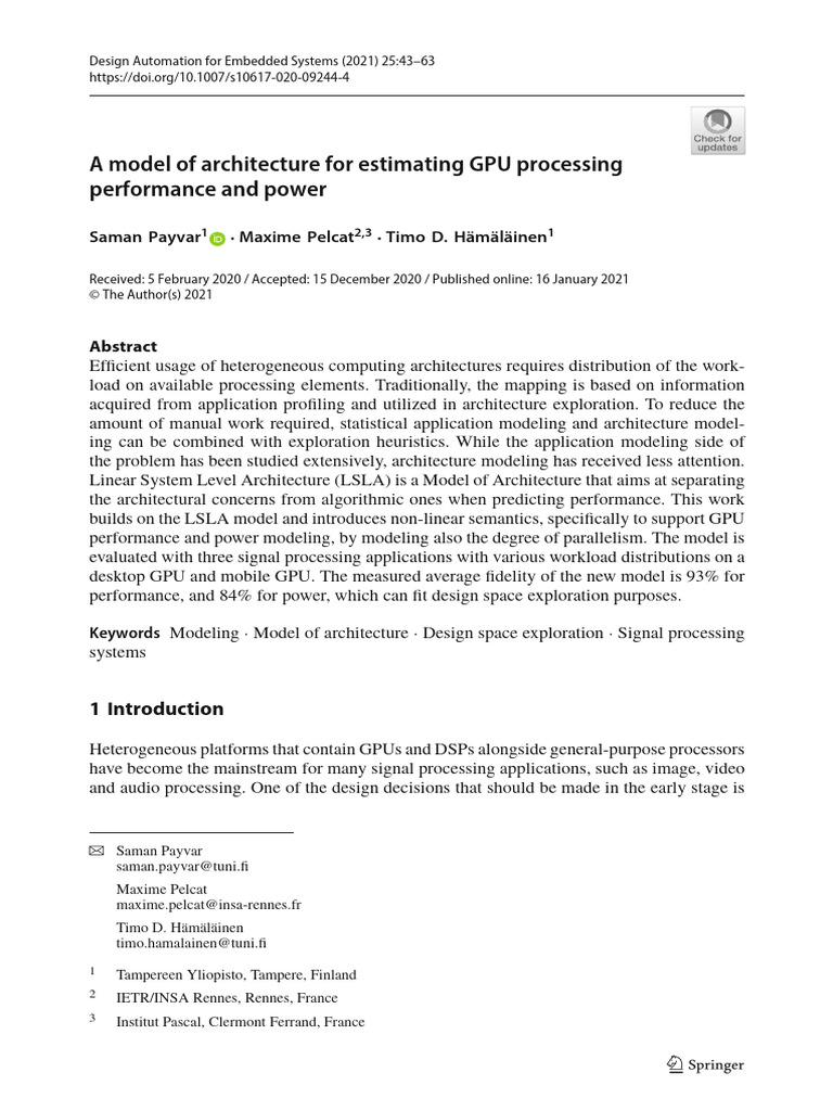 A Model of Architecture for Estimating GPU Processing Performance and ...