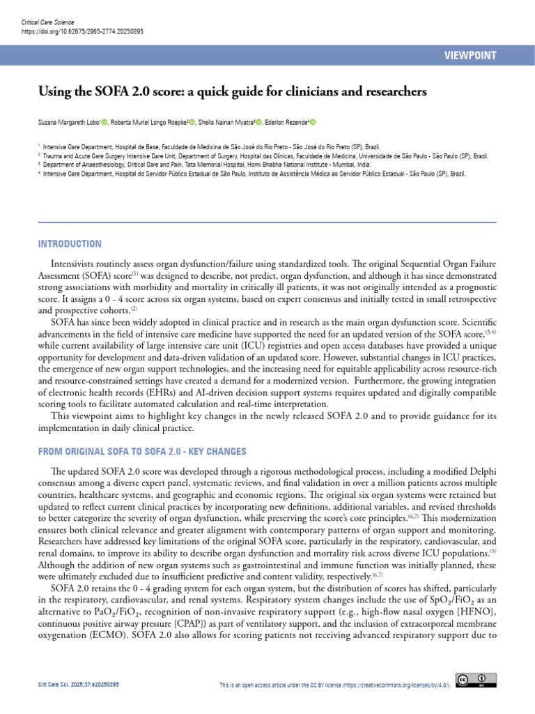 SOFA 2.0 Score: A Clinician's Guide | PDF | Intensive Care Medicine ...