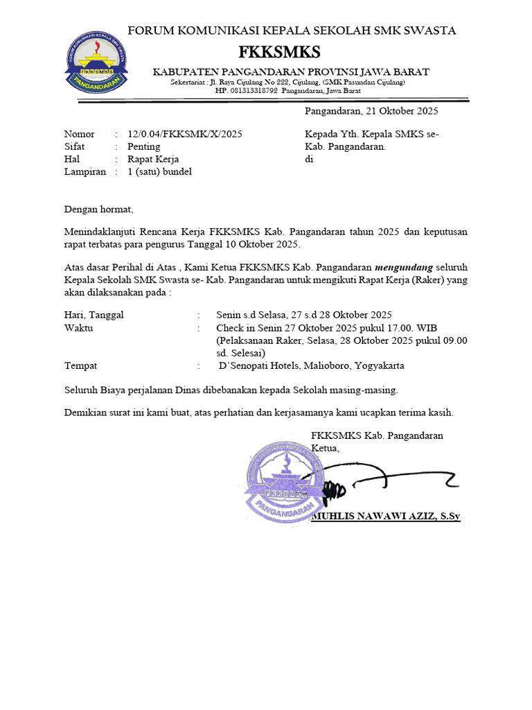 Undangan Raker, Rekomendasi Keberangkatan DLL | PDF