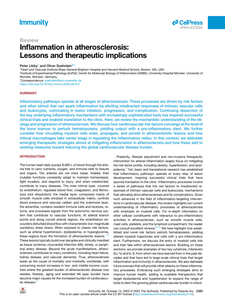 Inflammation's Role in Atherosclerosis | PDF | Atherosclerosis ...
