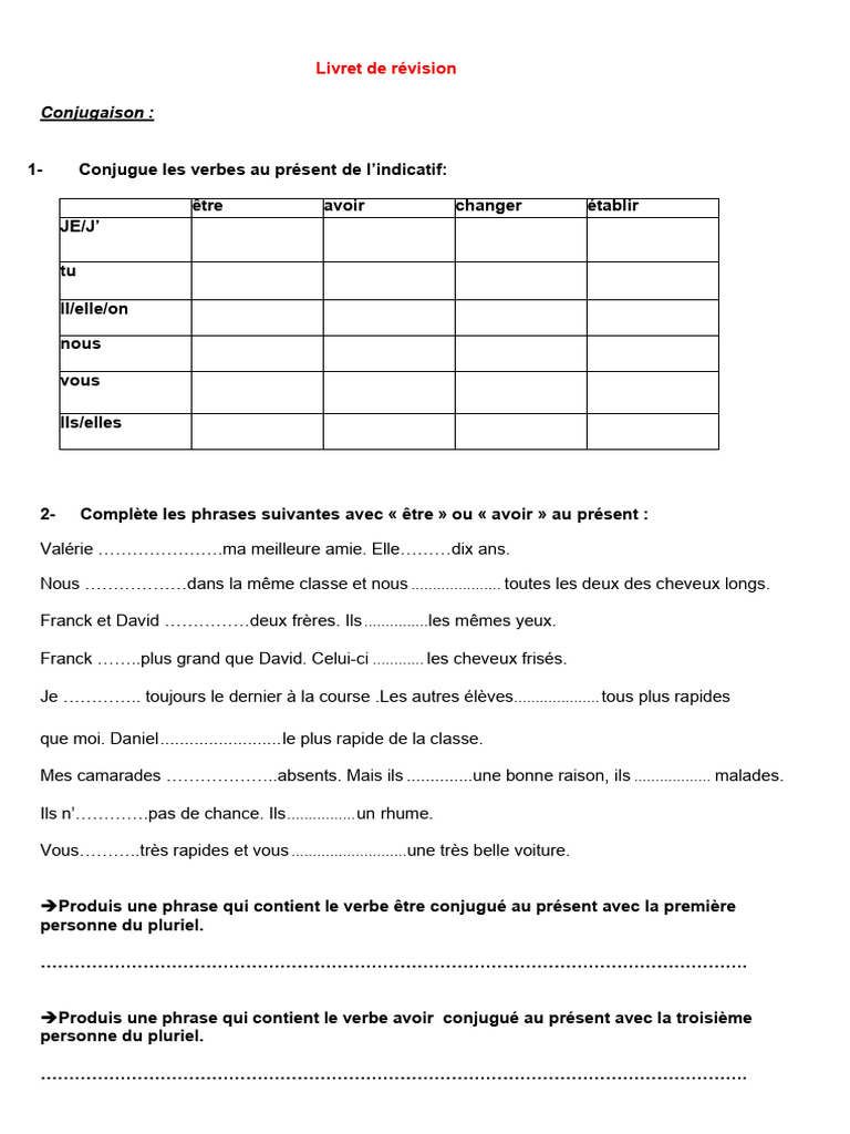 Révision de la conjugaison française | PDF | Phrase | Verbe