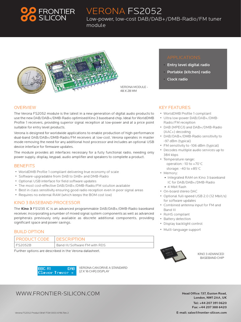 Verona FS2052 DAB/FM Tuner Module | PDF | Frequency Modulation | Usb