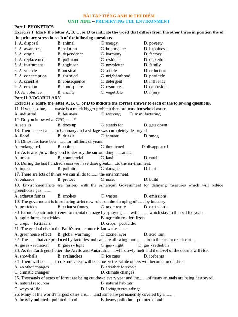 English Exercises for Environmental Awareness | PDF | Climate Change ...