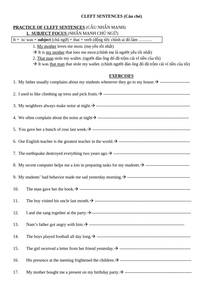 Cleft Sentences Practice Guide | PDF