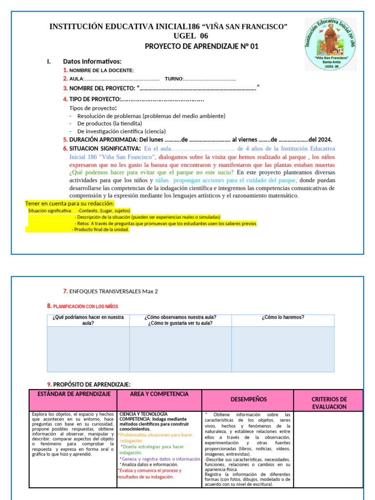 Proyecto de Aprendizaje #01 Organizamos Nuestra Aula para Jugar y ...