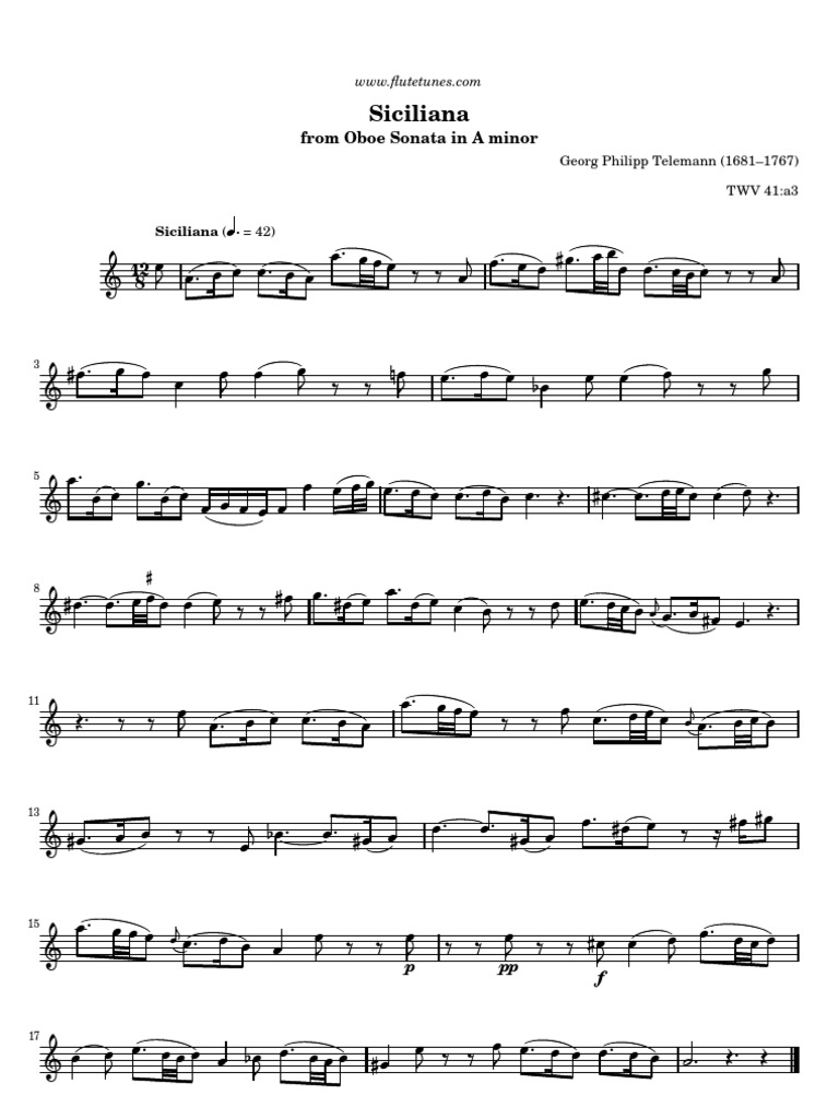Telemann Oboe Sonata in A Minor Siciliana PDF