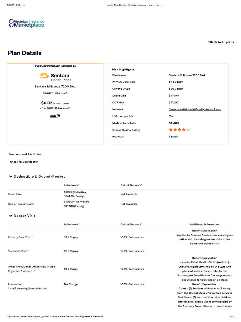 Sentara M Bronze 7200 Health Plan Details | PDF | Prescription Drugs ...
