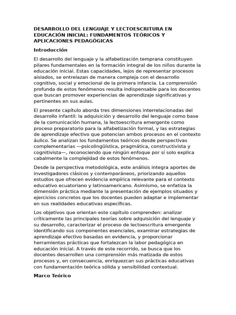 DESARROLLO DEL LENGUAJE Y LECTOESCRITURA EN EDUCACIÓN INICIAL | PDF ...