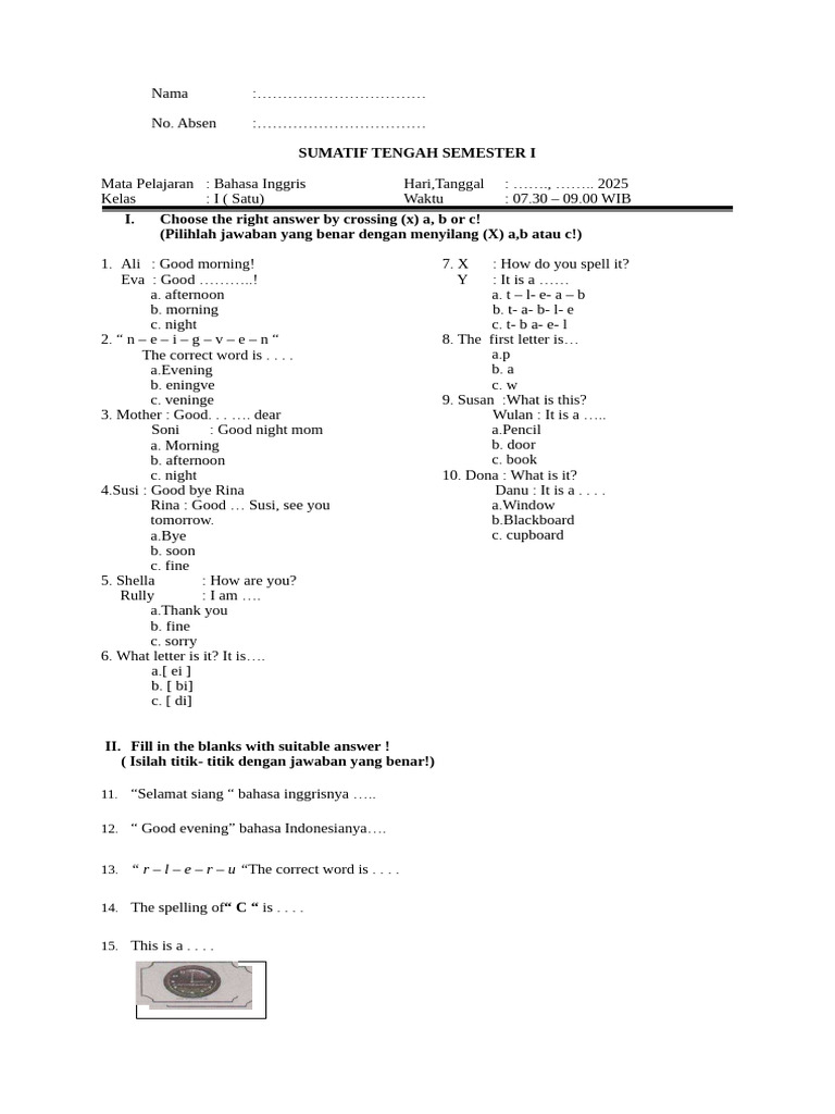 English Midterm Exam for Grade 1 | PDF | Chess Theory | Chess