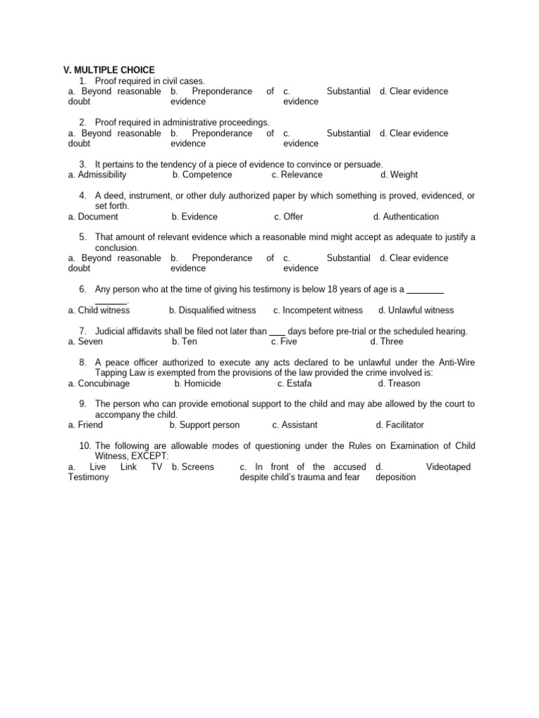 Civil and Administrative Evidence Quiz | PDF