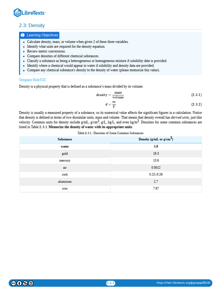 2.03 Density | PDF | Density | Solubility
