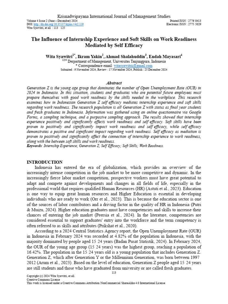 Internship Impact on Gen Z Work Readiness | PDF | Self Efficacy | P Value