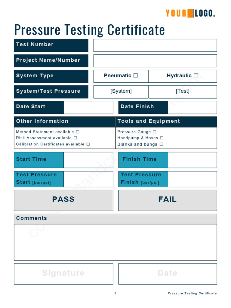 Pressure Testing Certificate Template | PDF