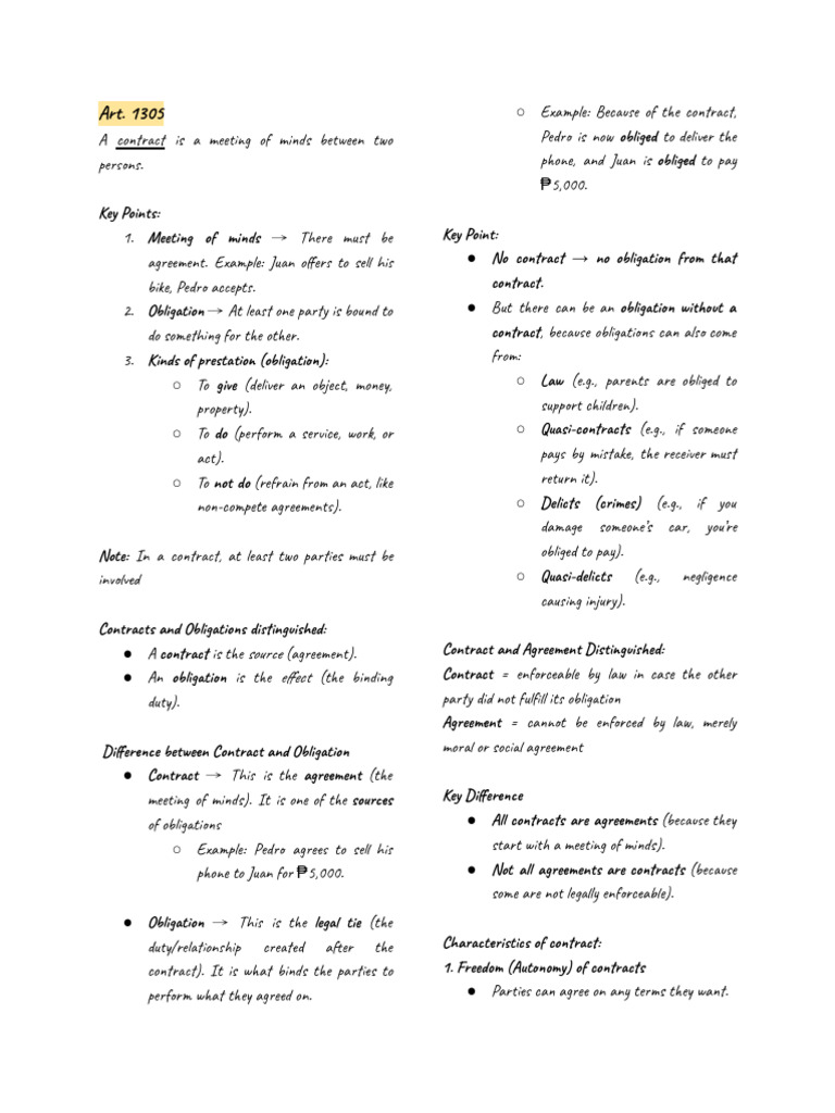Contracts (Article 1305 - 1346) | PDF | Lease | Debtor