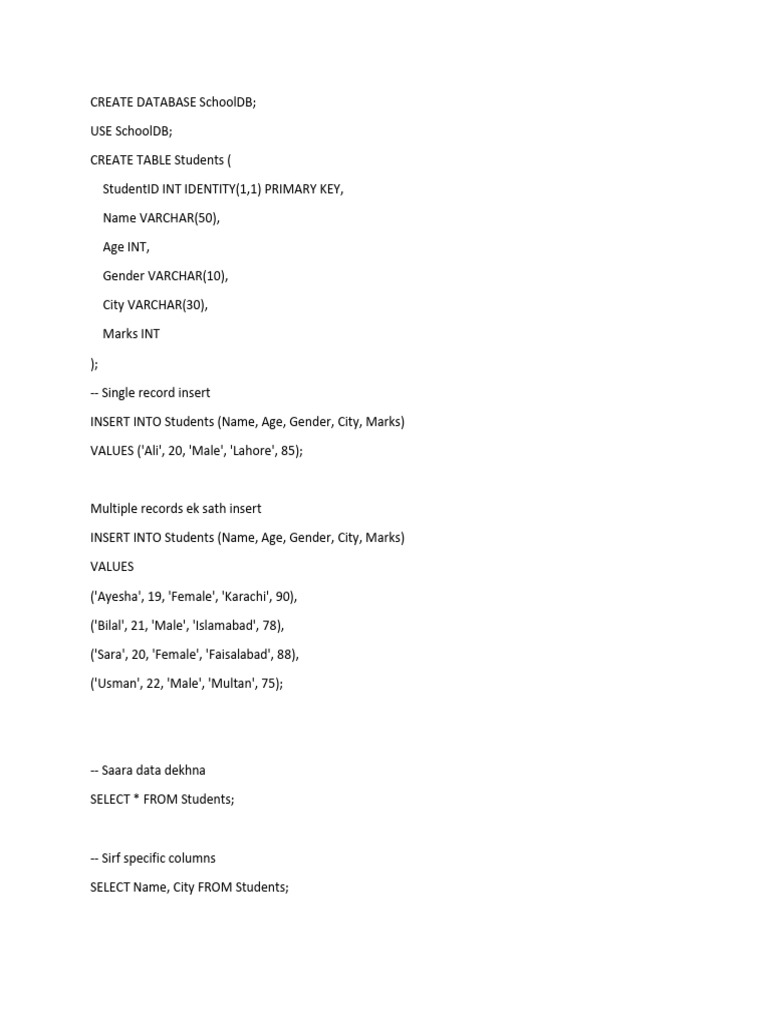Create Database Schooldb | PDF