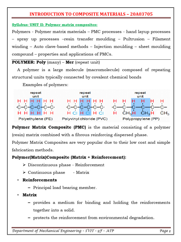 72 S T UNIT - II - Polymer Matrix Composites | PDF | Polymerization ...