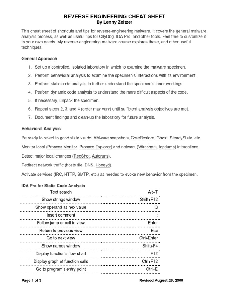 Malware Reverse Engineering Cheat Sheet | PDF | Instruction Set | Malware
